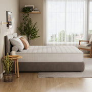 Bedroom with a neatly made bed and decorative elements.